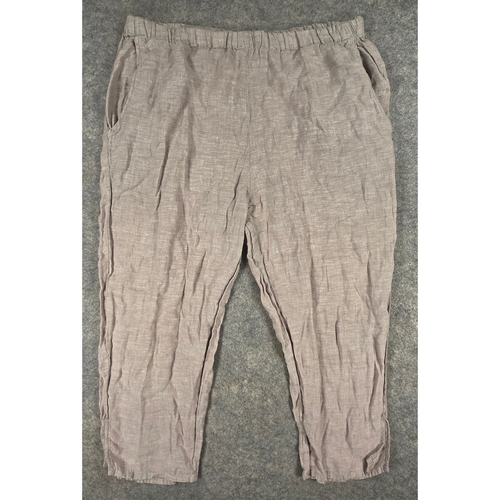 FLAX by Jeanne Engelhart Linen Pants Small Taupe Mauve Elastic Waist Cropped